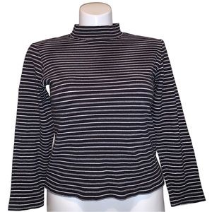 Rebecca Malone Stripe Color-Blocked Long-Sleeve Shirt, Size M